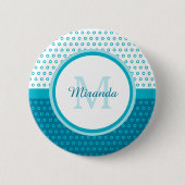 Mod Türkis Blue Polka Dots Monogramm mit Namen Button (Vorderseite)