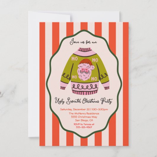 Mod Ugly Sweater Weihnachts-Party handgezeichnet Einladung (Vorderseite)