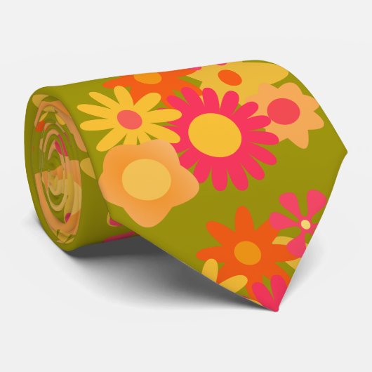 Mod Vintag rosa, grüne Herrenhals Krawatte (Gerollt)