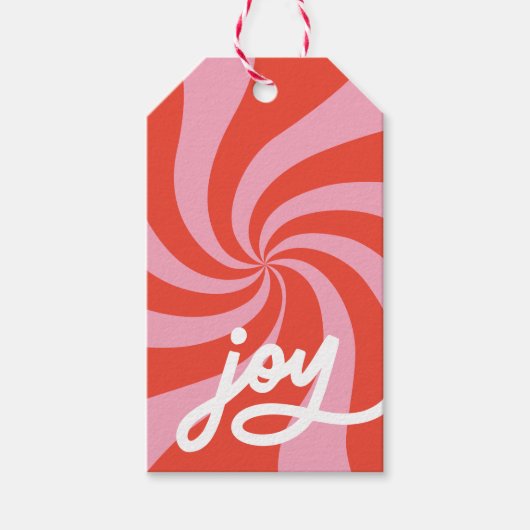 Mod Wavy Groovy Christmas Pink Red Joy Script Geschenkanhänger (Vorderseite)