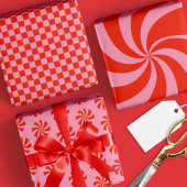 Mod Wavy Groovy Hippie Retro Weihnachten Rosa Rot Geschenkpapier Set