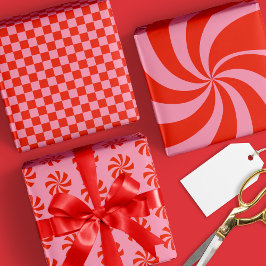 Mod Wavy Groovy Hippie Retro Weihnachten Rosa Rot Geschenkpapier Set