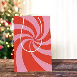 Mod Wavy Groovy Hippie Retro Weihnachten Rosa Rot Mittlere Geschenktüte