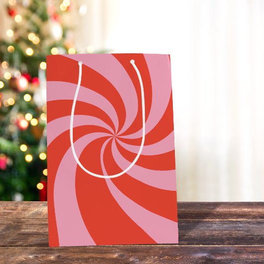 Mod Wavy Groovy Hippie Retro Weihnachten Rosa Rot Mittlere Geschenktüte