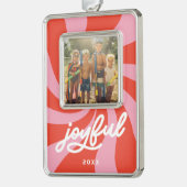 Mod Wavy Retro Groovy Holiday Red Pink Rahmen-Ornament Silber (Links)