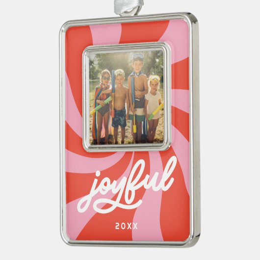 Mod Wavy Retro Groovy Holiday Red Pink Rahmen-Ornament Silber (Links)