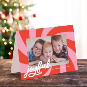 Mod Wavy Retro Weihnachten Rosa Foto Feiertag Karte