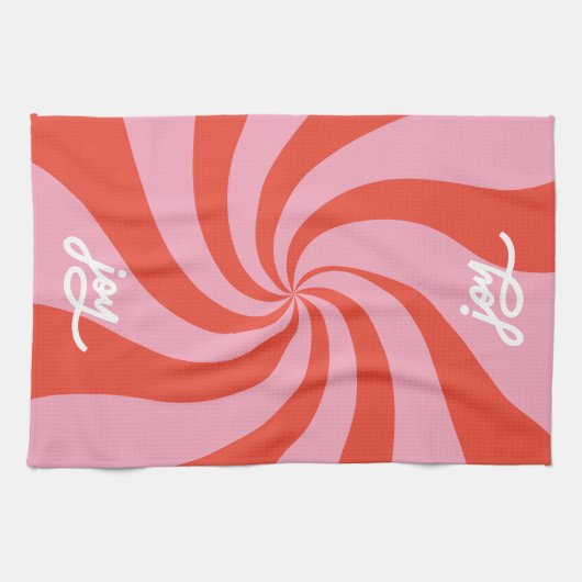 Mod Wavy Retro Weihnachts Candy Pink Red Holiday Geschirrtuch (Horizontal)