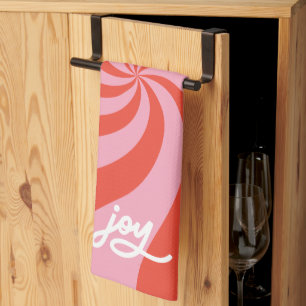 Mod Wavy Retro Weihnachts Candy Pink Red Holiday Geschirrtuch