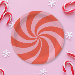 Mod Wavy Retro Weihnachts Candy Pink Red Holiday Pappteller