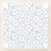 Mod weiße Blumen auf Blau Glasuntersetzer (Rückseite)
