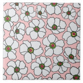 Mod Weiße und rosa Blumen Fliese (Vorderseite)