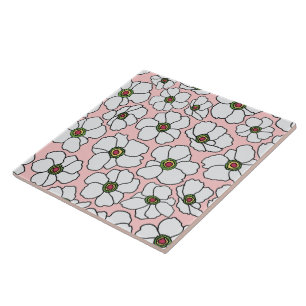 Mod Weiße und rosa Blumen Fliese