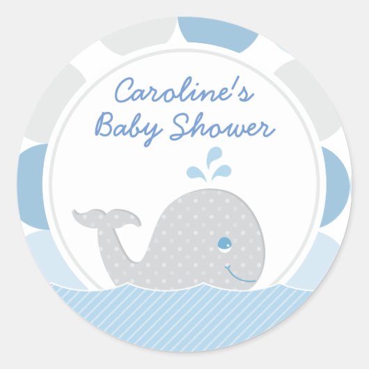 Mod Whale Baby Boy Shower Blue und Grau Sticker (Vorderseite)
