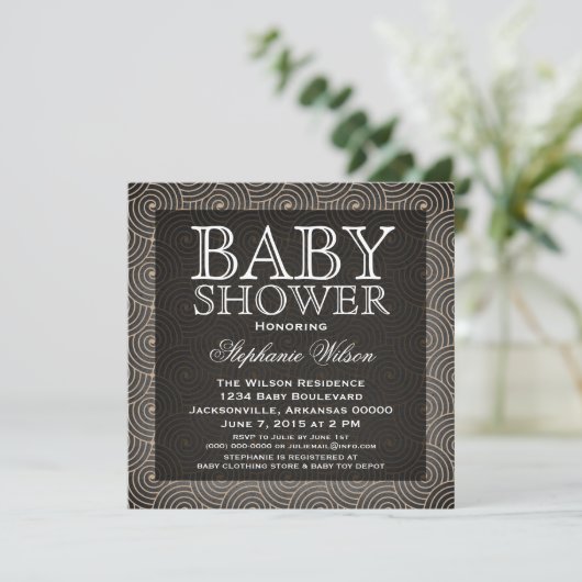 Mod Wirbel Baby Shower Invite, Beige Einladung (Stehend Vorderseite)
