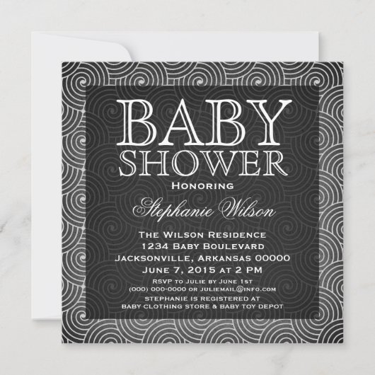 Mod Wirbel Baby Shower Invite, Elfenbein Einladung (Vorderseite)
