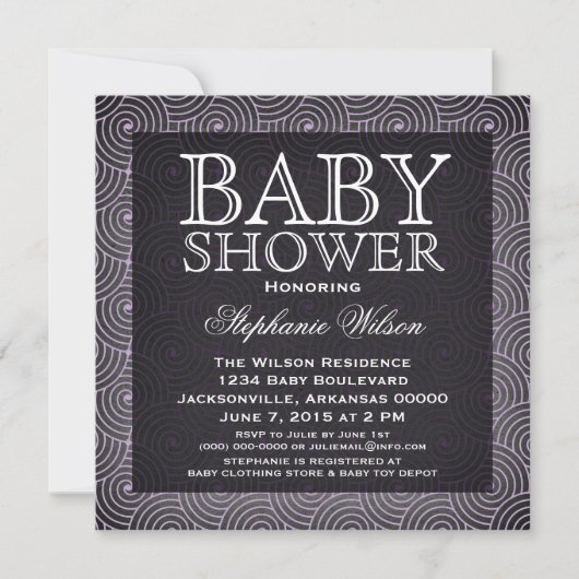 Mod Wirbel Baby Shower Invite, Lilac Einladung (Vorderseite)