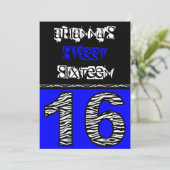 Mod Zebra Print 16 . Geburtstag [blau] Einladung (Stehend Vorderseite)