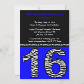 Mod Zebra Print 16 . Geburtstag [blau] Einladung (Rückseite)