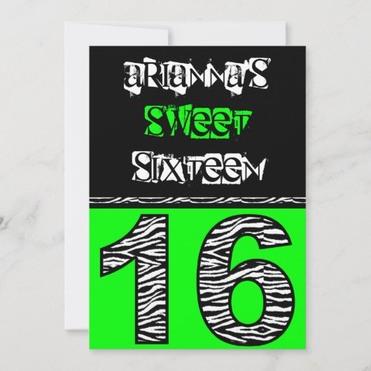Mod Zebra Print 16 . Geburtstag [grün] Einladung (Vorderseite)