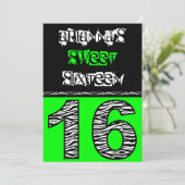 Mod Zebra Print 16 . Geburtstag [grün] Einladung (Stehend Vorderseite)