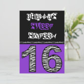 Mod Zebra Print 16 . Geburtstag [lila] Einladung (Stehend Vorderseite)