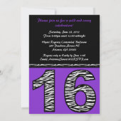 Mod Zebra Print 16 . Geburtstag [lila] Einladung (Rückseite)