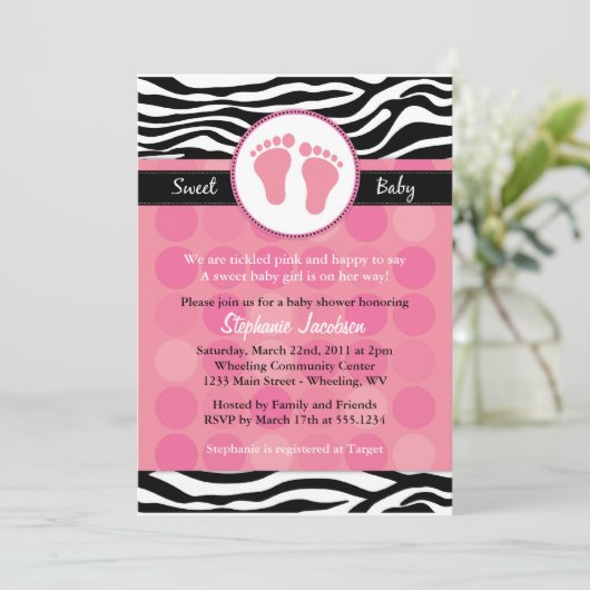 Mod Zebra Print Baby Shower Einladungen (Stehend Vorderseite)