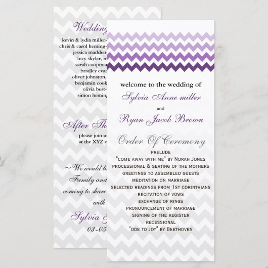 Mod Zickzack lila Ombre Wedding Programm (Vorne/Hinten)
