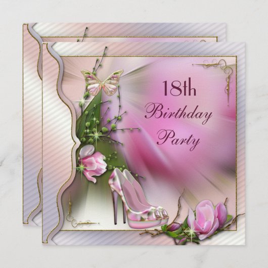 Mode beschuht Magnolien-Schmetterlings-18. Einladung (Vorne/Hinten)