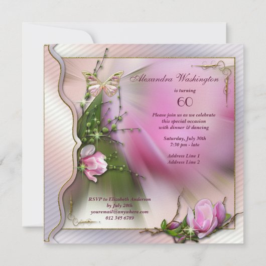 Mode beschuht Magnolien-Schmetterlings-60. Einladung (Rückseite)