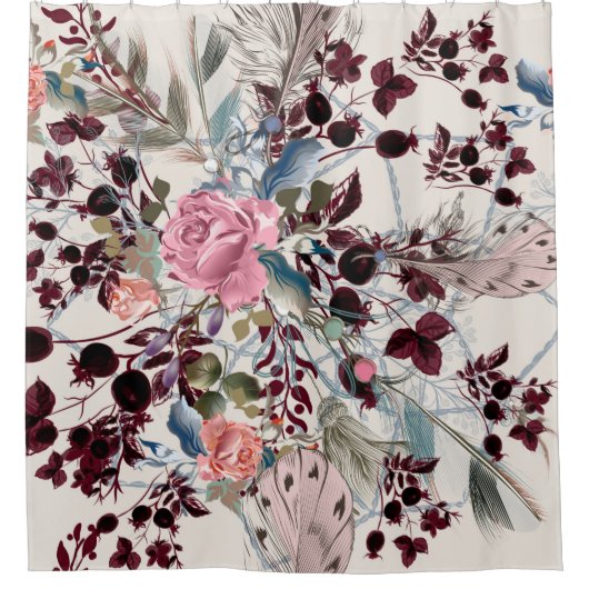 Mode-boho-Illustration mit Rose-Blume und p Duschvorhang (Vorderseite)