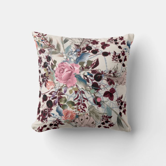 Mode-boho-Illustration mit Rose-Blume und p Kissen (Vorderseite)