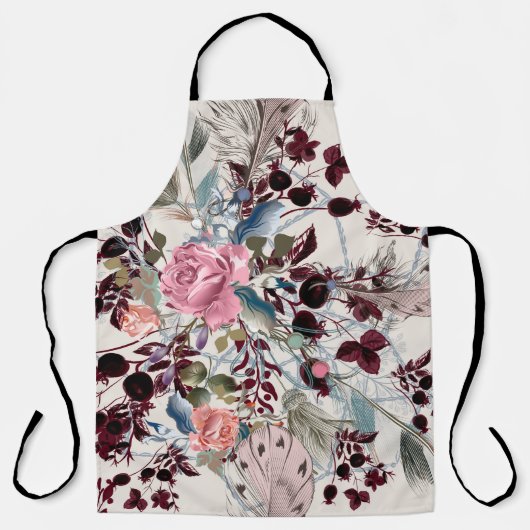 Mode-boho-Illustration mit Rose-Blume und p Schürze (Vorderseite)