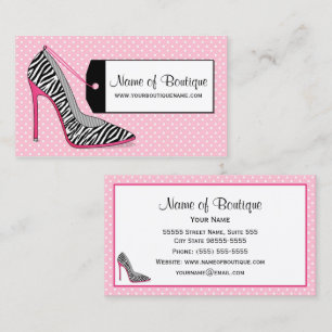 Mode Boutique Rosa und Schwarz Zebra Stilettos Visitenkarte