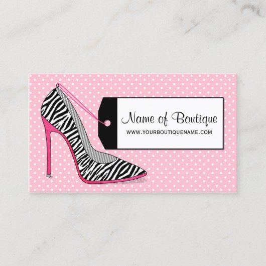 Mode Boutique Rosa und Schwarz Zebra Stilettos Visitenkarte (Vorderseite)