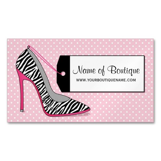 Mode Boutique Rosa Zebra Druckschuhe Magnetische Visitenkarte (Vorderseite)