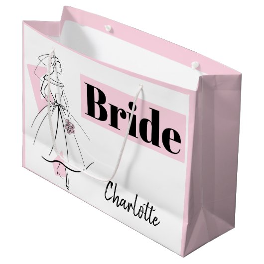 Mode Bride Pink Braun Geschenk Tasche große rosa Geschenktüte (Vorderseite Schrägansicht)