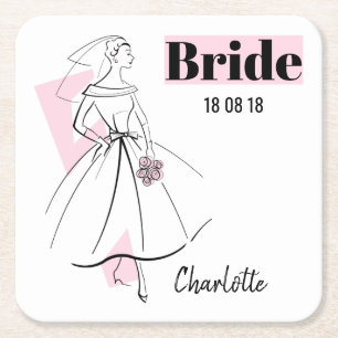 Mode Bride Pink Bride Date Name Untersetzer