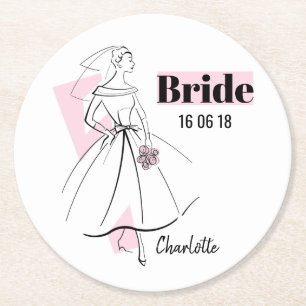 Mode Bride Pink Bride Date Name Untersetzer rund u