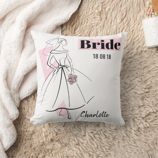 Mode Bride Pink Bride Datum Name pink zurück Kissen (Decke)