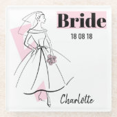 Mode Bride Pink Bride Datum Name Untersetzer Glas (Vorderseite)