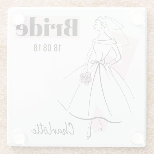 Mode Bride Pink Bride Datum Name Untersetzer Glas (Rückseite)