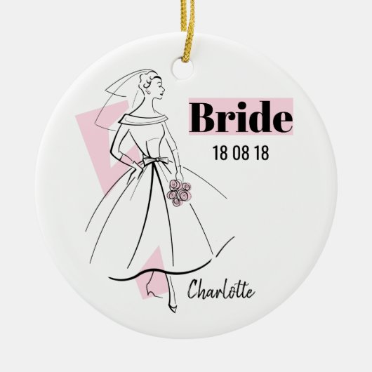 Mode Bride Pink Bride Datum Name Verzierung Keramik Ornament (Vorne)