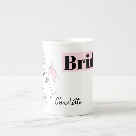 Mode Bride Pink Bride Name Knochen China Tasse (Vorderseite)