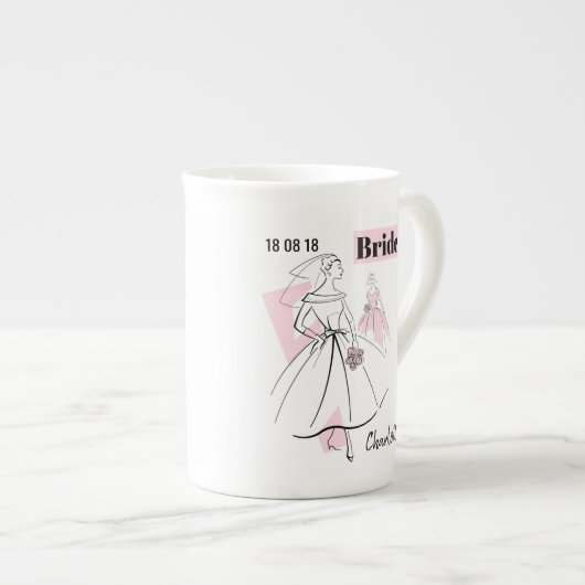 Mode Bride Pink Bride Name Tasse Knochen China (Vorderseite Rechts)