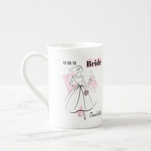 Mode Bride Pink Bride Name Tasse Knochen China (Links)