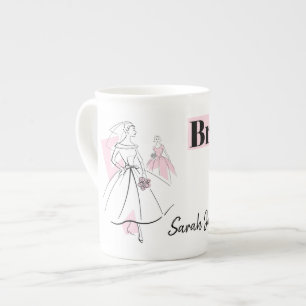 Mode Bride Pink Bridesmaid Name Tasse Knochen Chin