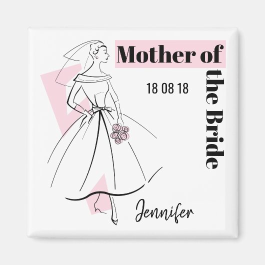 Mode Bride Pink Mother Bridge Date Name Square Magnet (Vorne)