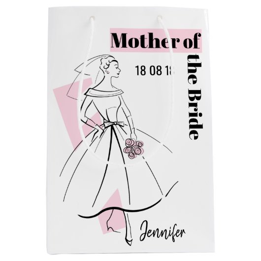 Mode Bride Pink Mutter der Braut Medium Mittlere Geschenktüte (Vorderseite)
